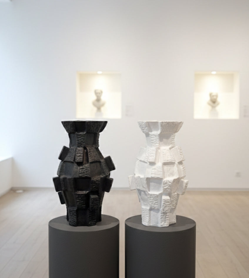 Ceramic vases in black and white