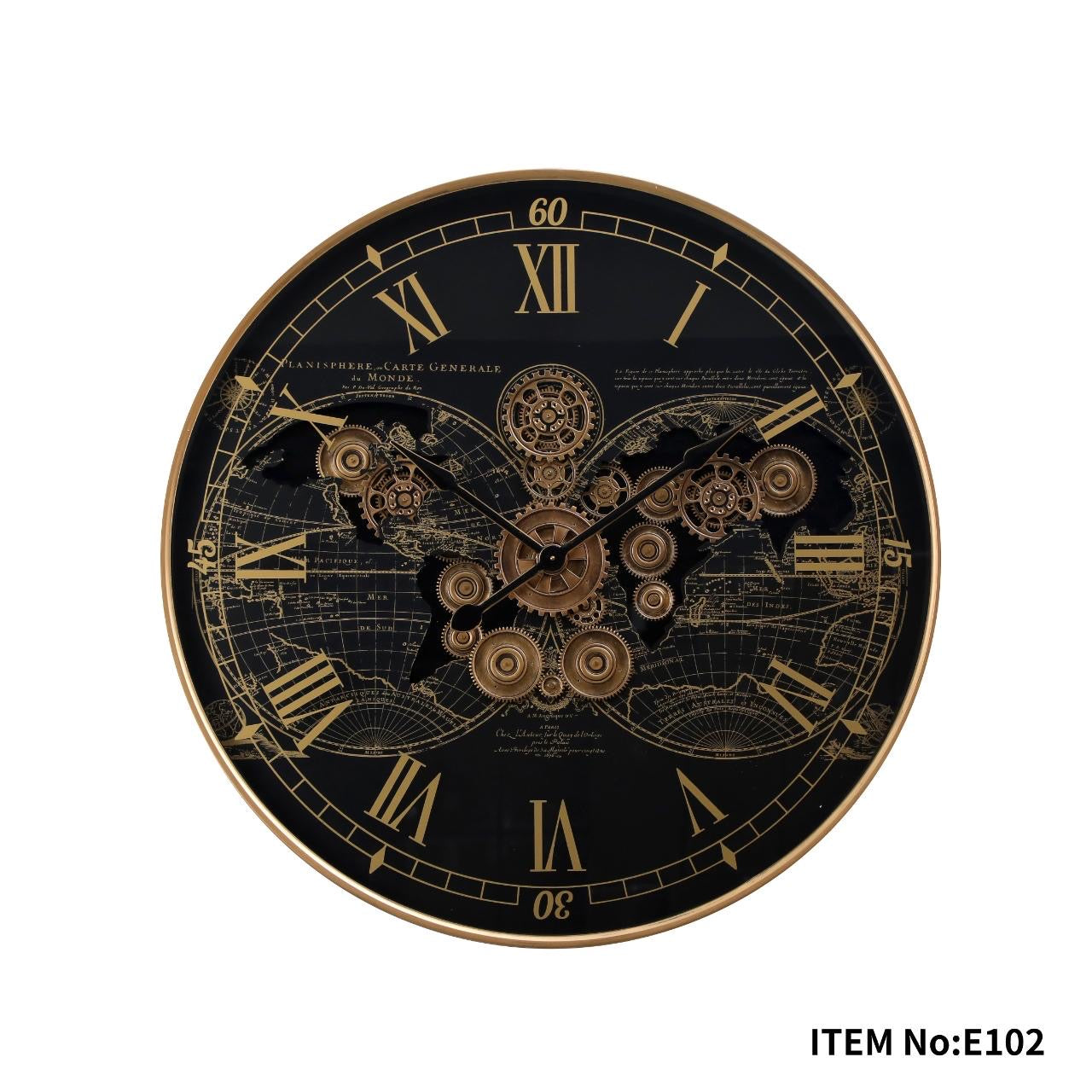 E102 Industrial Mechanical World Map Wall Clock