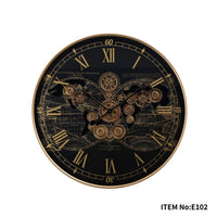 E102 Industrial Mechanical World Map Wall Clock