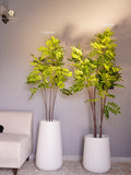 Artificial Neem Tree in White Spiral Planter