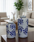Ginger Jar Style Ceramic Storage Canister | Royal Blue & White Floral Pattern