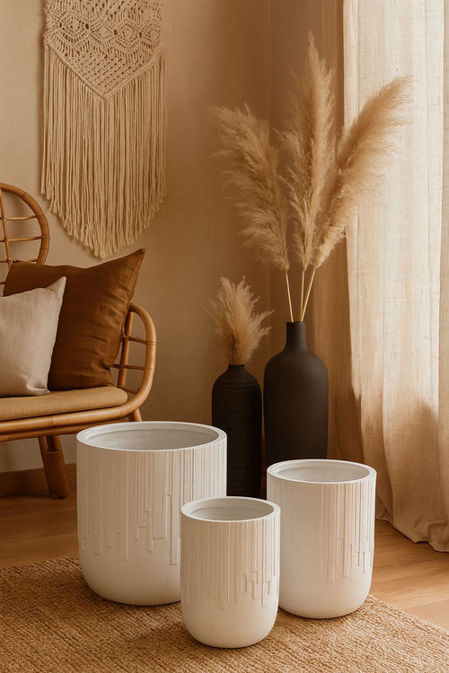 Alabaster Waterfall Ribbed Planter – 3 Sizes or Set of 3