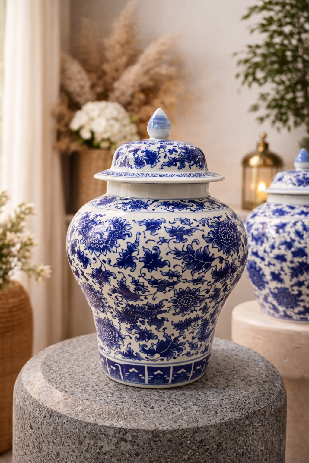 Blue & White Floral Ginger Jar
