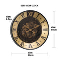 Industrial 24-Inch Skeleton Gear Clock with Roman Numerals