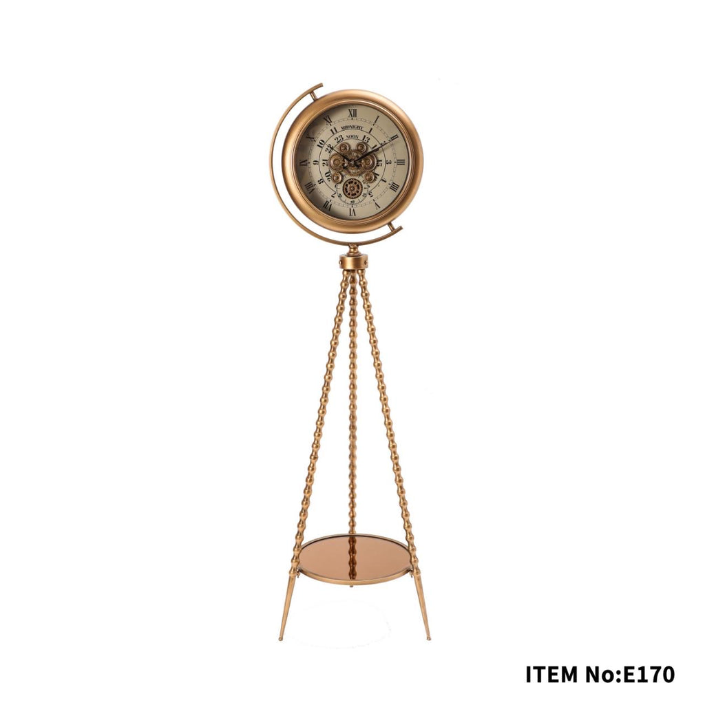 Aurelian Gear-Driven Floor Clock on Beaded Tripod Stand