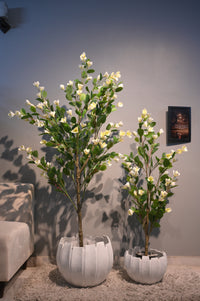 Luxe Faux White rose plant without Woven Planter (Two Sizes Available)