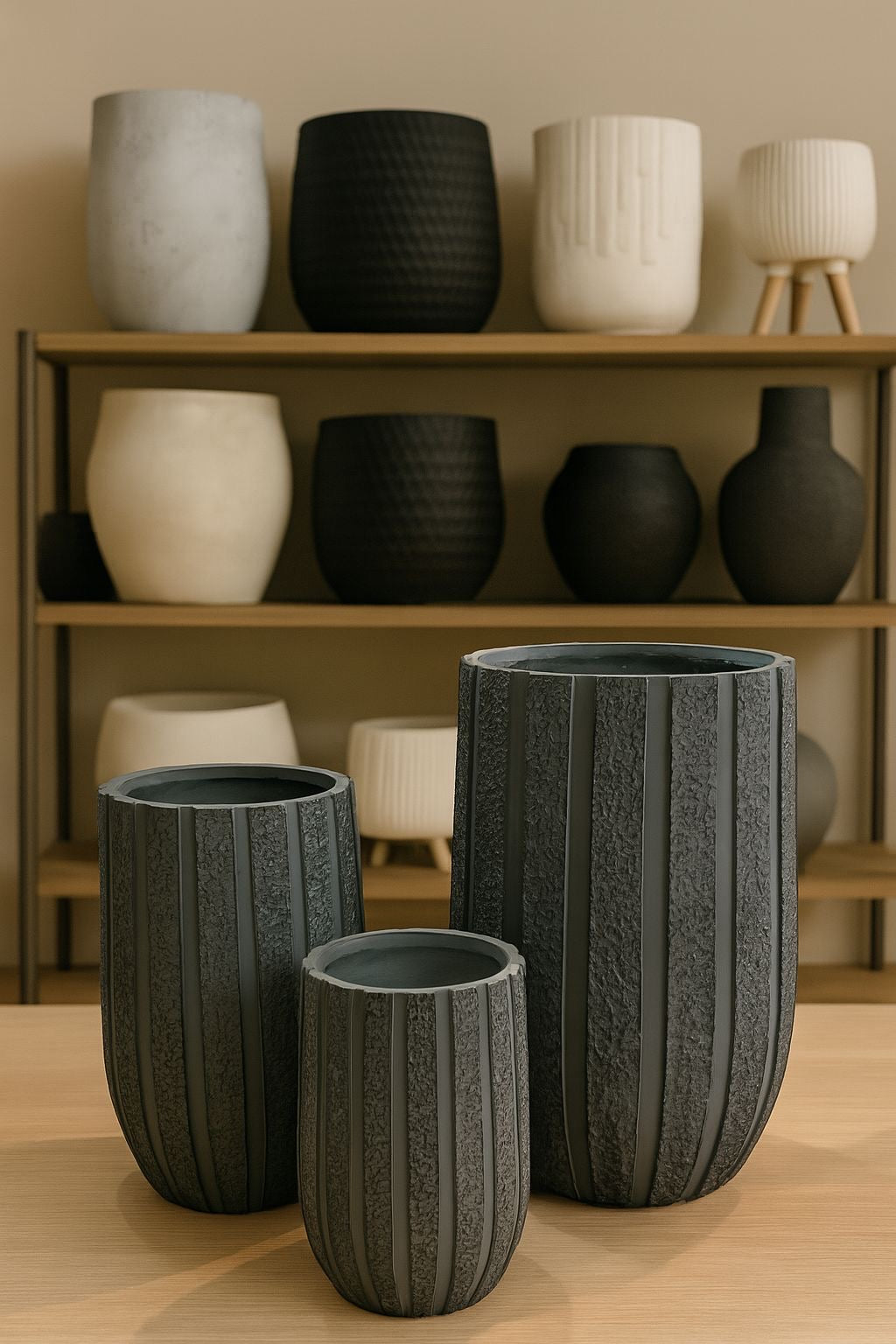 Gray ceramic planters