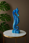 Modern Blue Marble Seahorse & Starburst Sculpture