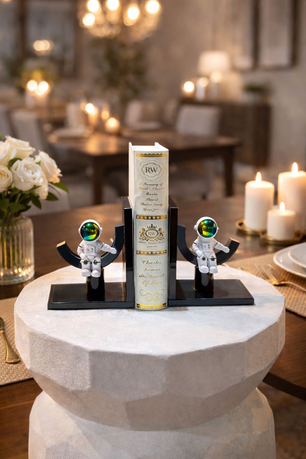 Cosmic Traveler Astronaut Bookends – Luxury Study Decor