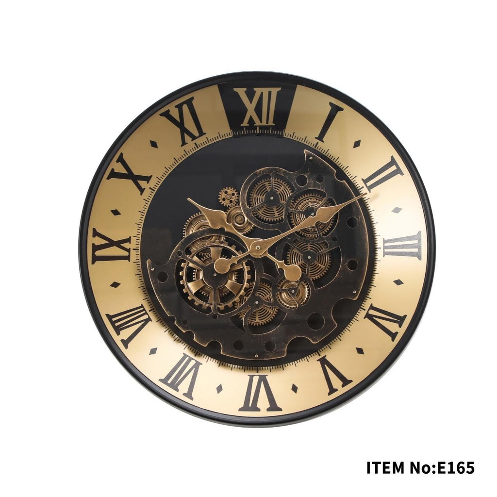 Industrial 24-Inch Skeleton Gear Clock with Roman Numerals