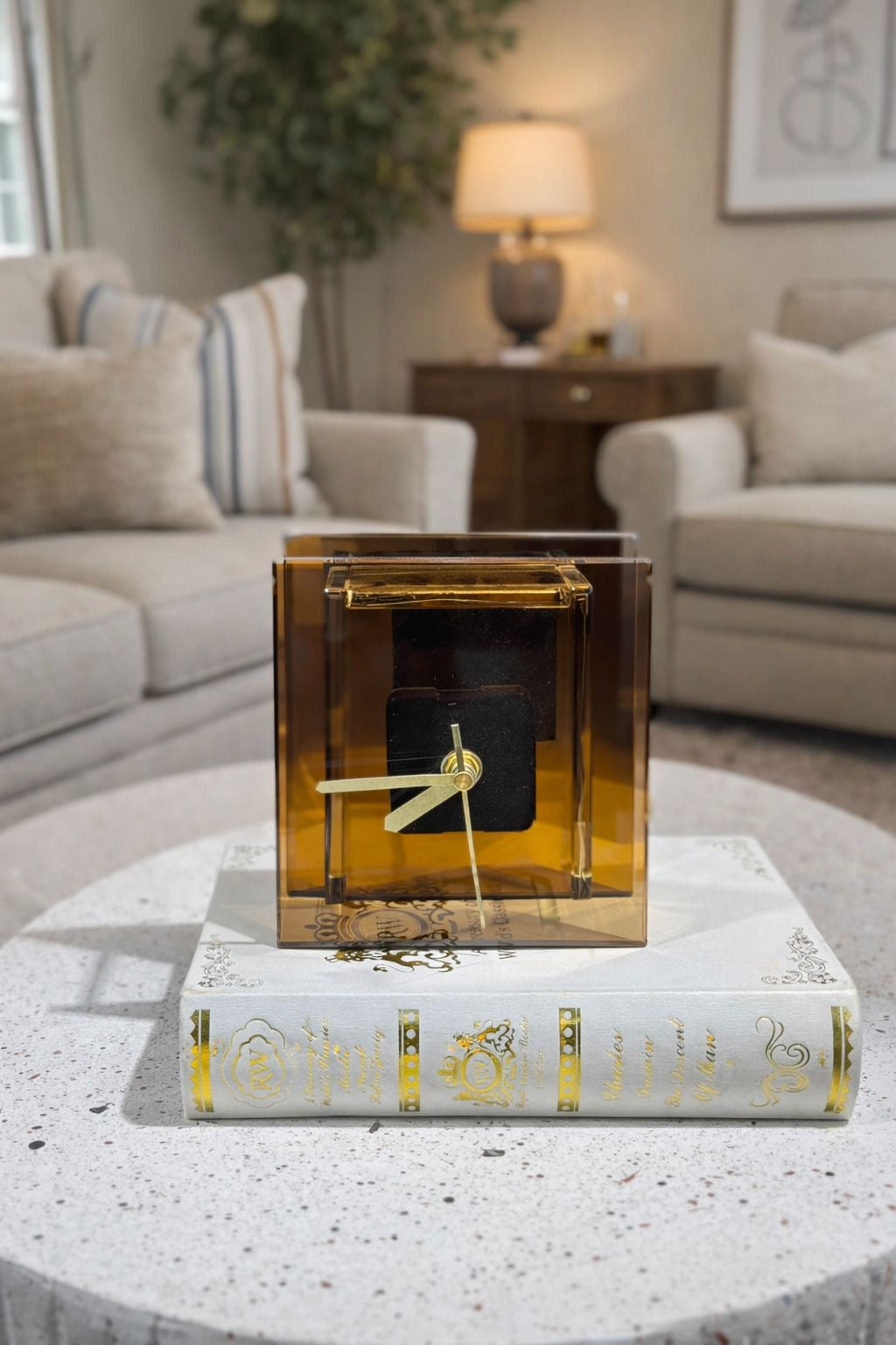 Amber Glass Executive Desk Clock