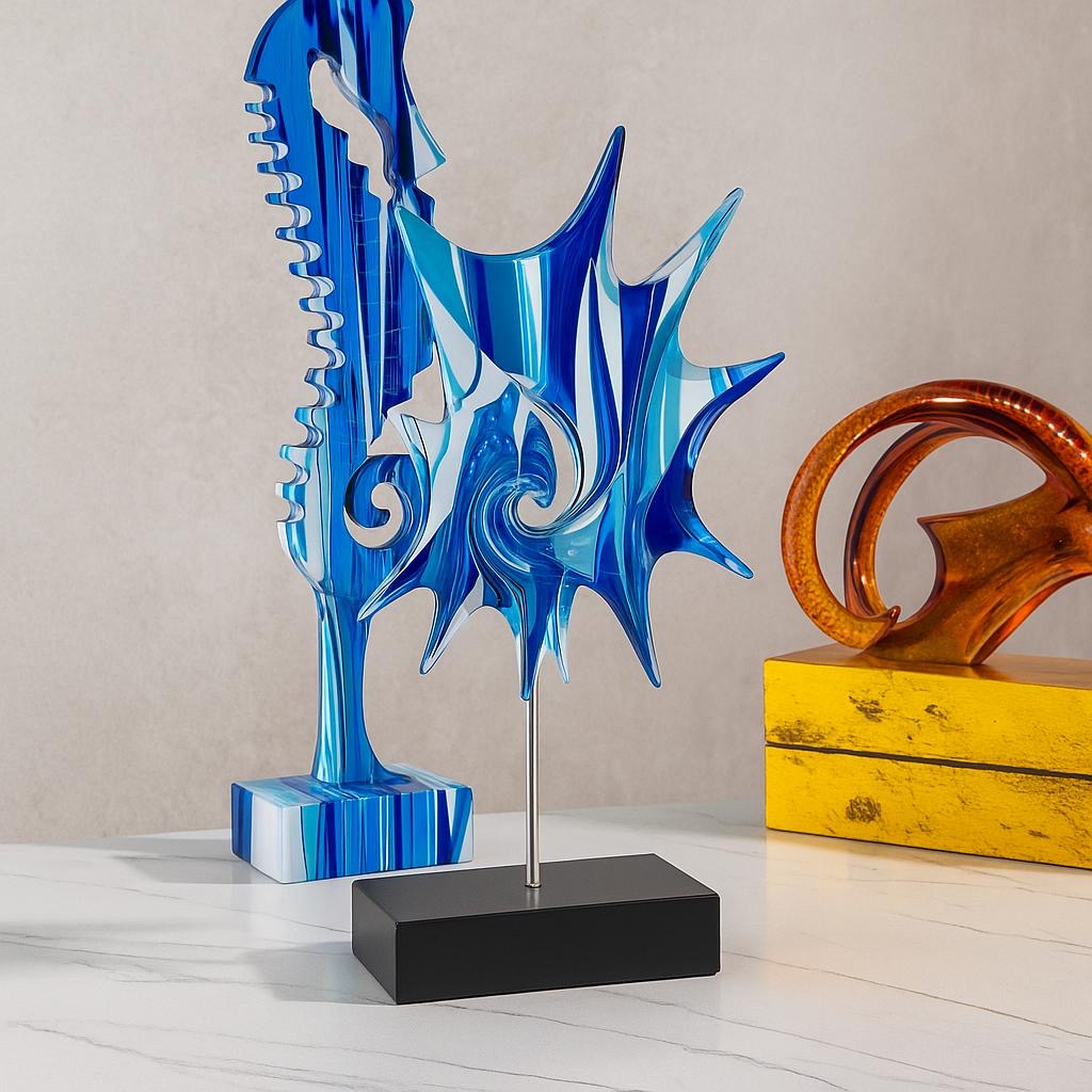 Modern Blue Ocean Glass Sculp
