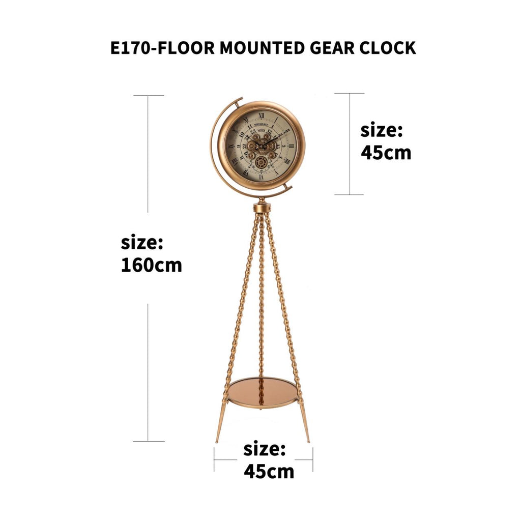 Aurelian Gear-Driven Floor Clock on Beaded Tripod Stand