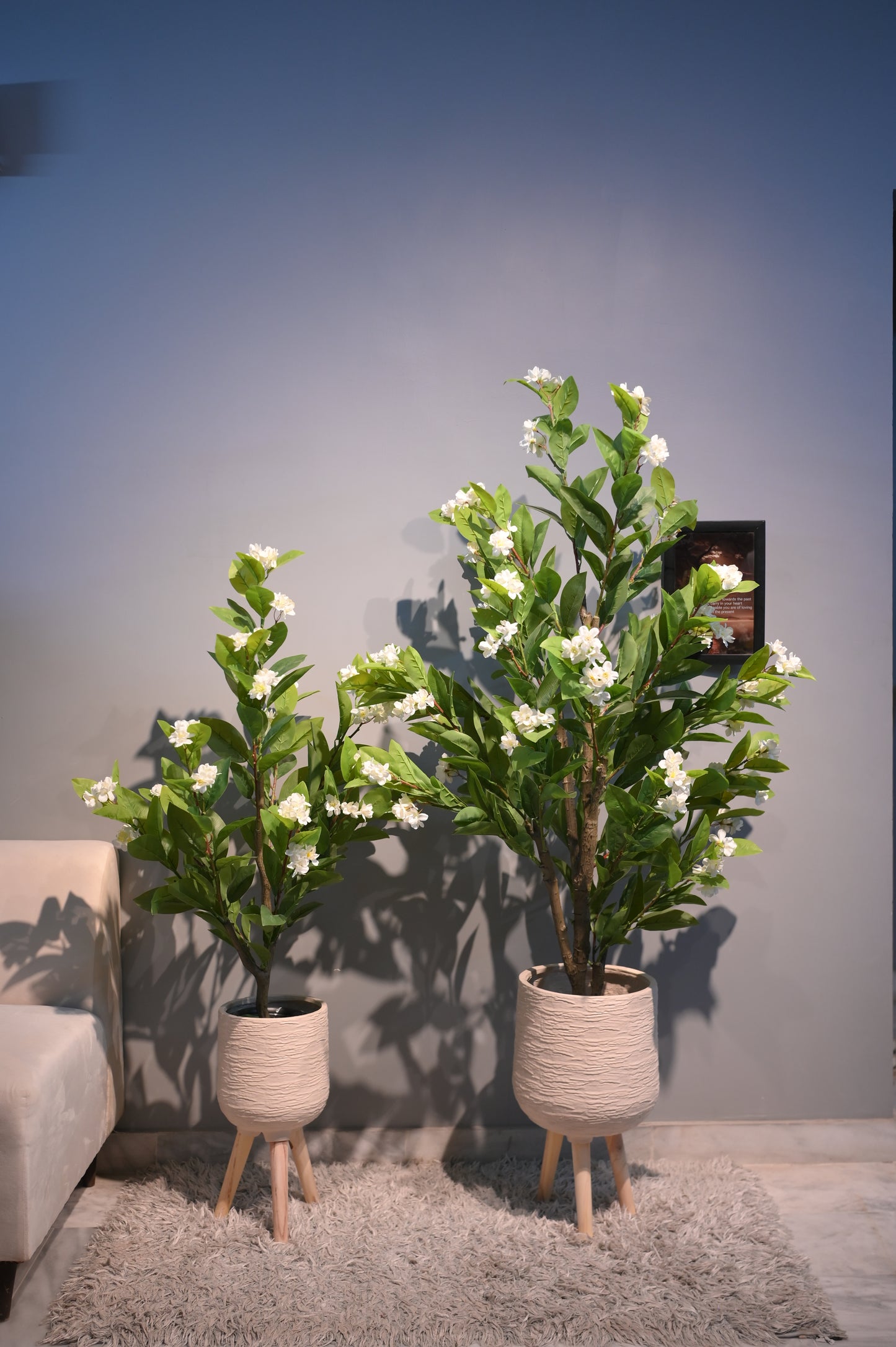 Artificial White Blossom Tree with Modern Tripod Planter
