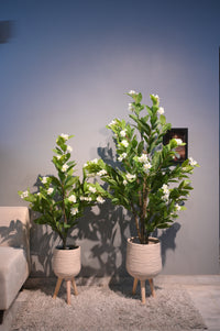 Artificial White Blossom Tree with Modern Tripod Planter