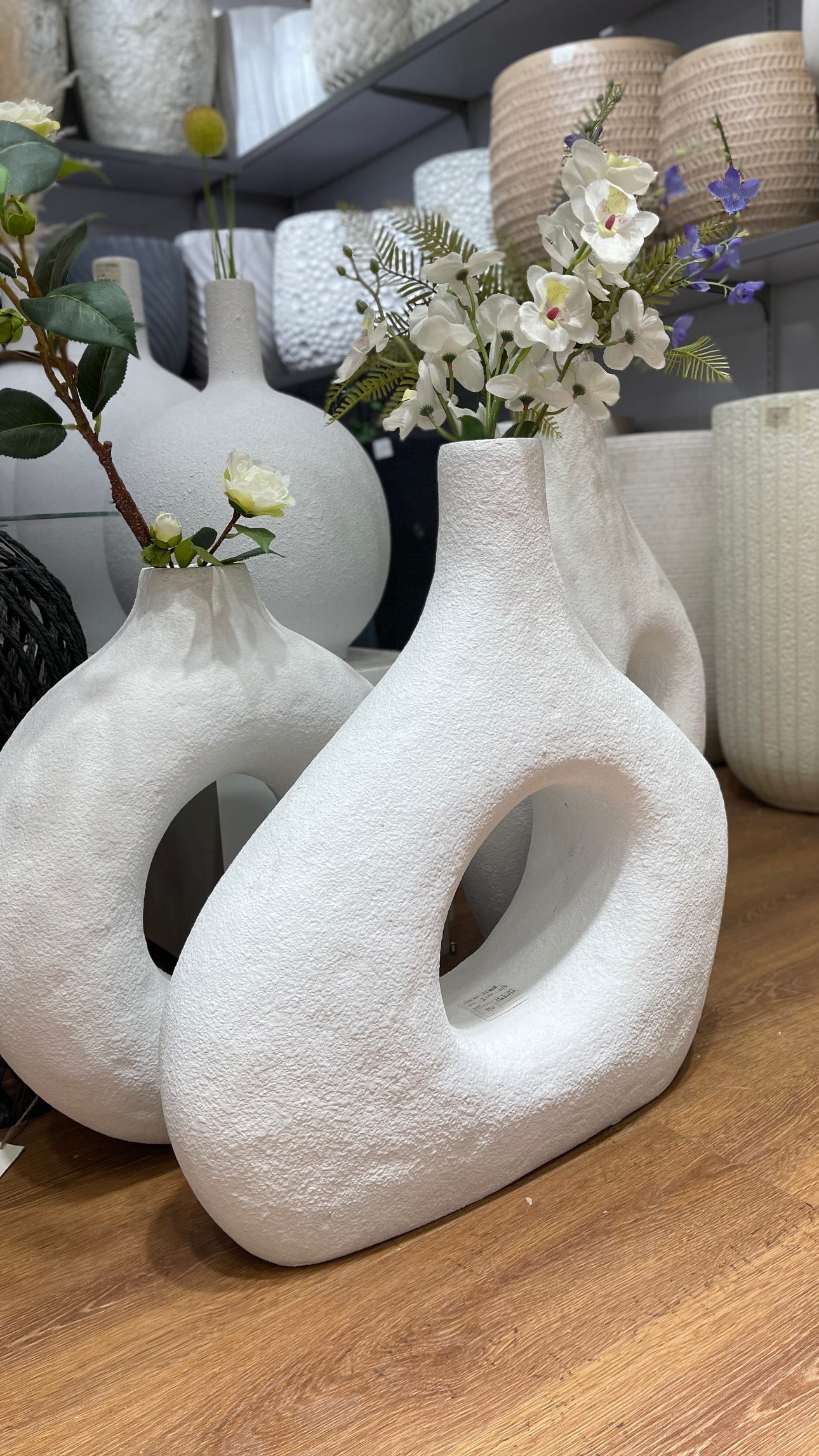 Aesthetic White Textured Ceramic Vase – Artistic Hollow Centerpiece (Small/Medium/Large)