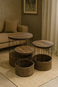 Modern Industrial Jute & Wood Nesting Side Tables – Available in 3 Sizes & Full Sets