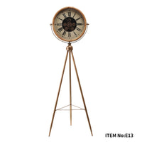 Luxury Wood & Gold Tripod Floor Clock – Antique Mechanical Gear Standing Clock