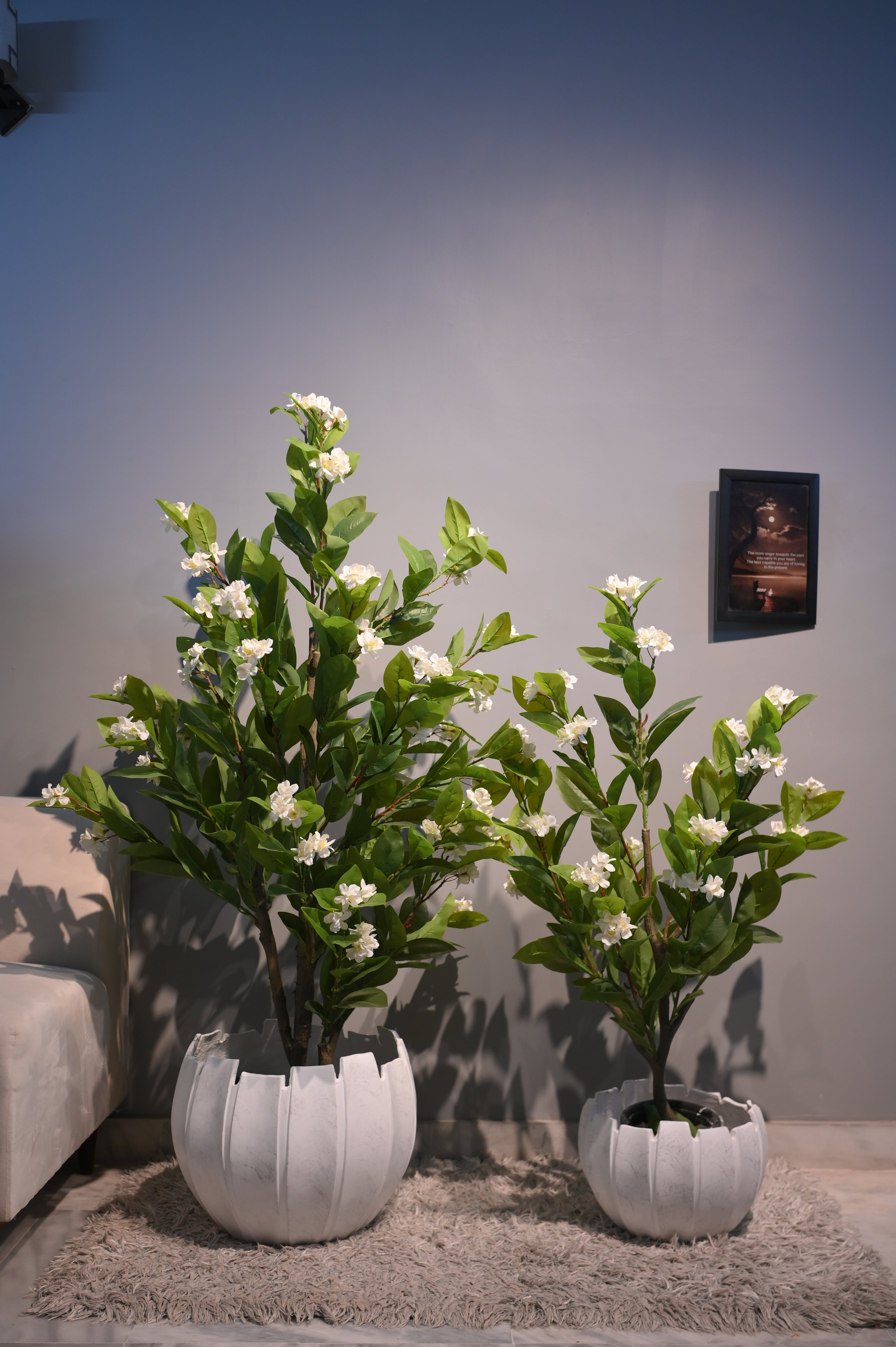 Premium Artificial White Blossom Tree in Woven Pot (Two Sizes) | Home Décor Pakistan