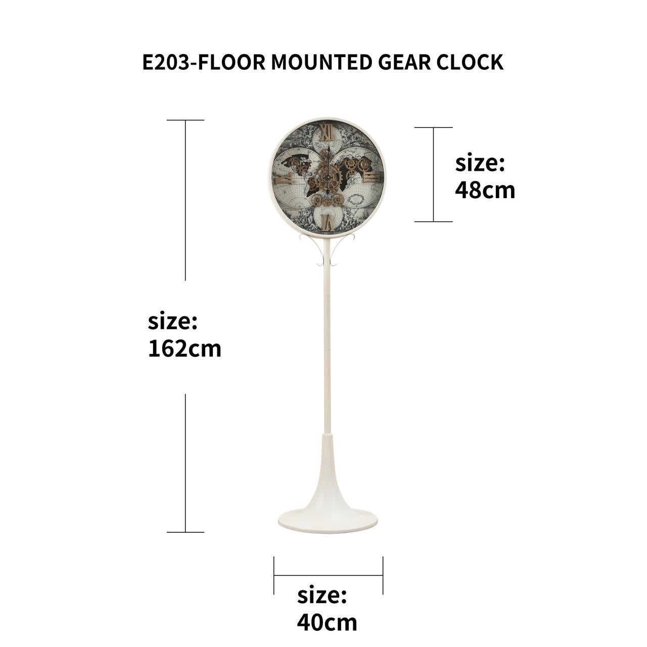 Premium Vintage World Map Floor Clock – Luxury White Standing Gear Clock