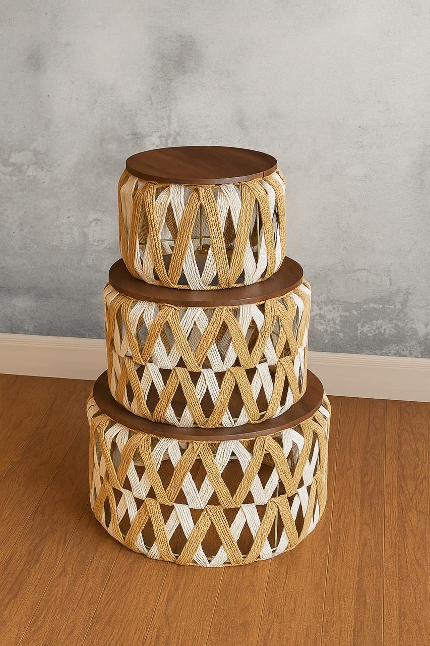 Circular Rattan & Wood Table