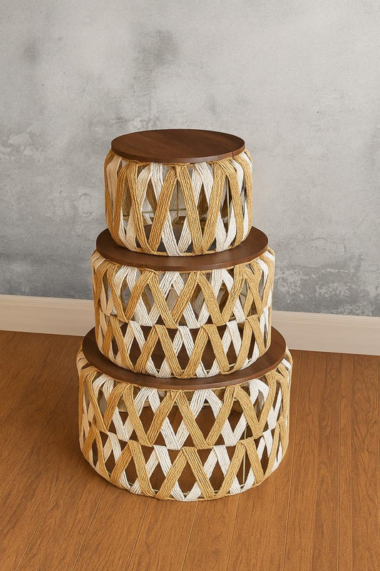 Circular Rattan & Wood Table