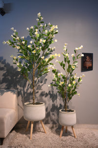 Luxe Faux White rose plant without Woven Planter (Two Sizes Available)