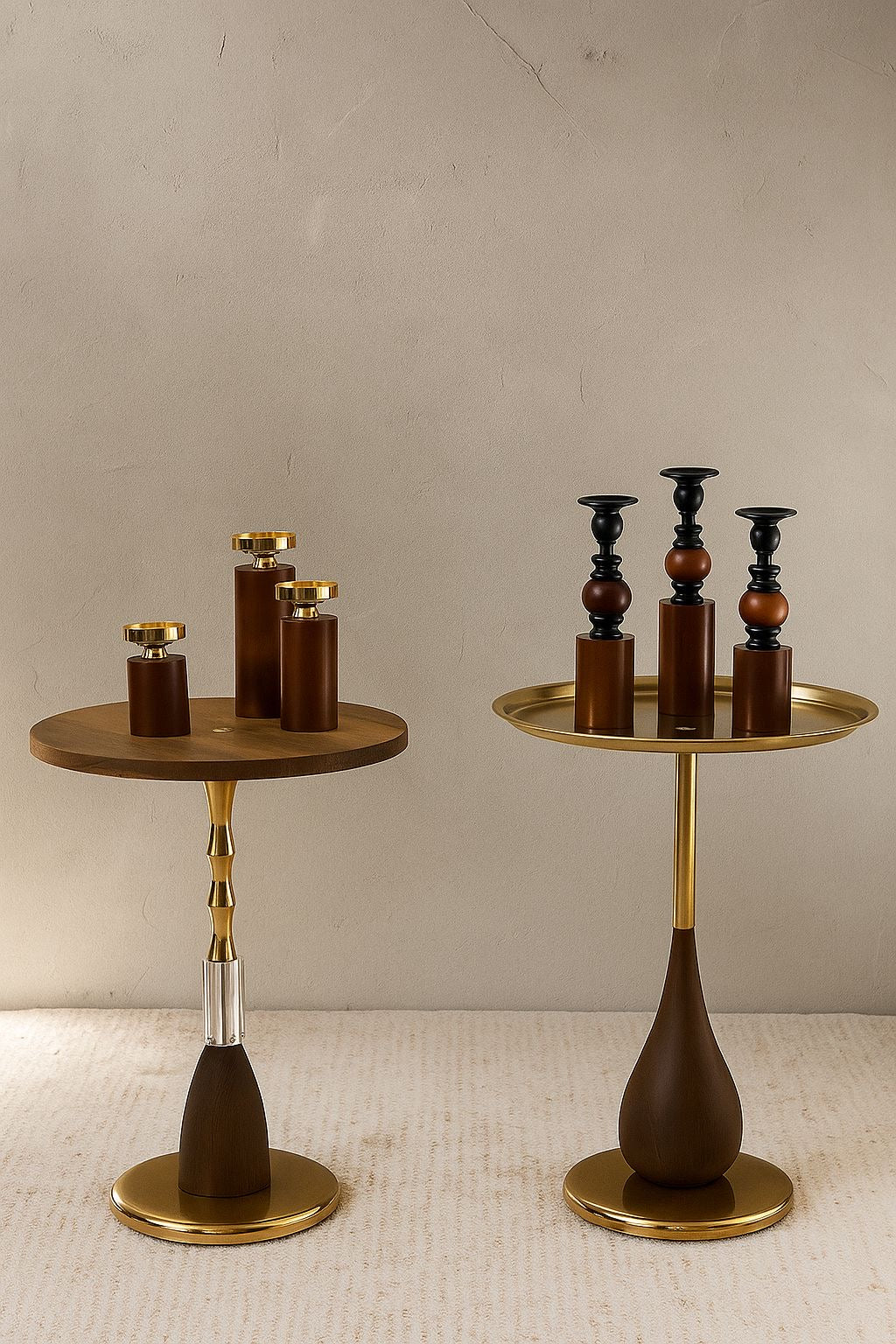 Royal Teak & Gold Pedestal Side Table