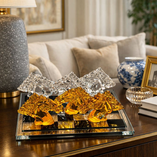 Amber Glass Horse Figurines – Set of 3