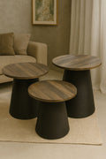 Modern Ribbed Pedestal Side Tables with Wood Top
