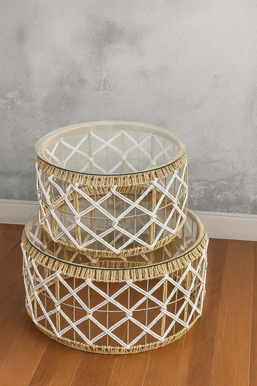 Boho Mirror-Top Rattan Table