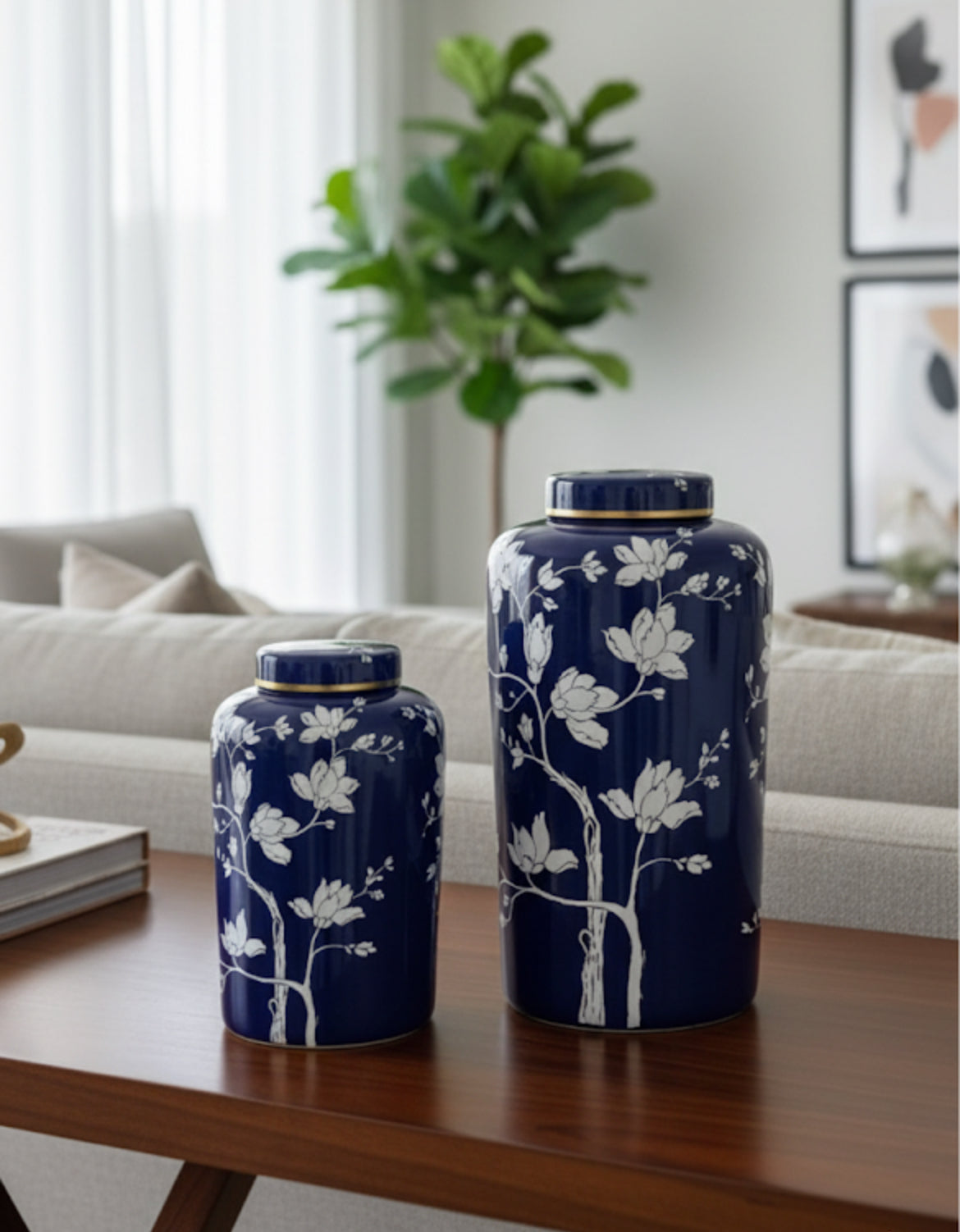 Dark blue and white candy jar