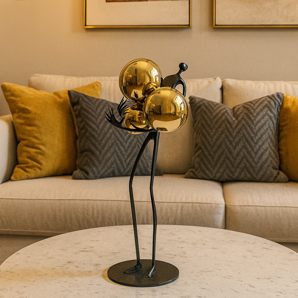 "The Golden Sphere Bearer | Abstract Modern Figurine"