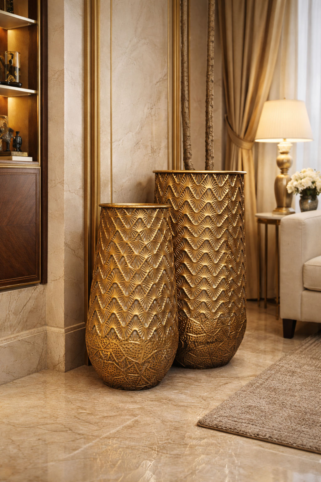 Antique Gold Moroccan Floor Vases