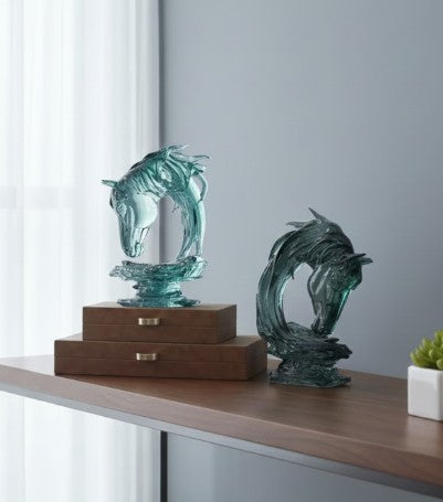 Crystal Glass Horse Head Sculpture | Modern Desk Decor