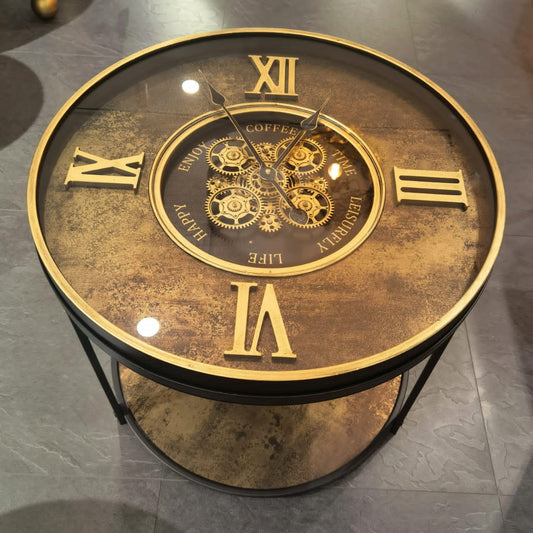 Industrial Style Side Table with Cog Clock Top