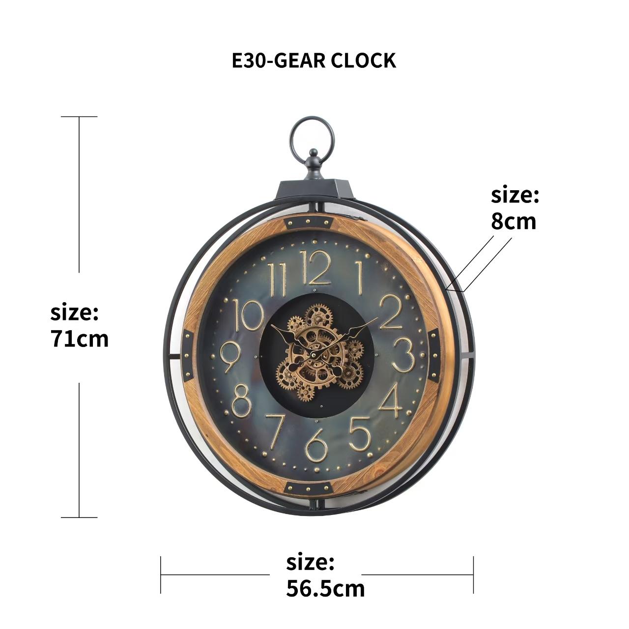 Vintage Look Wall Clock with Moving Gear Mechanism