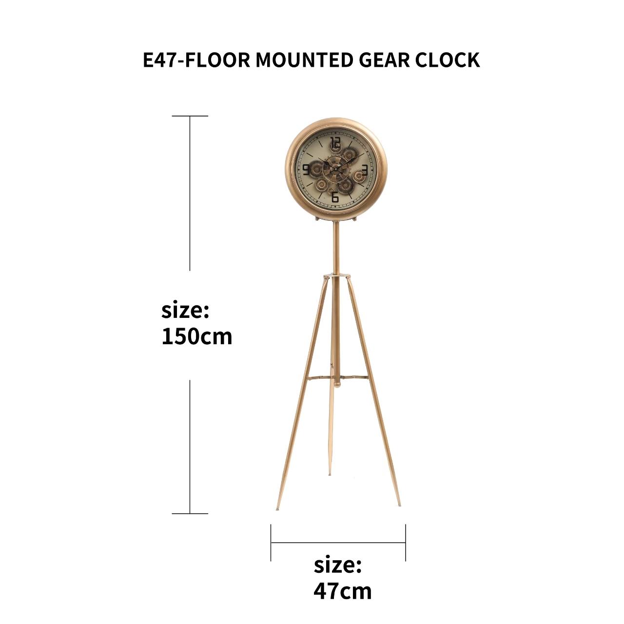 Gold Metal Tripod Gear Standing Wall Clock For Home
