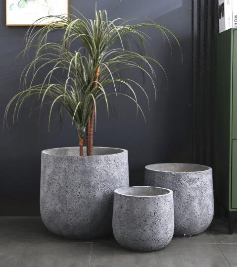 Grey Stone-Textured Round Planter – 3 Sizes
