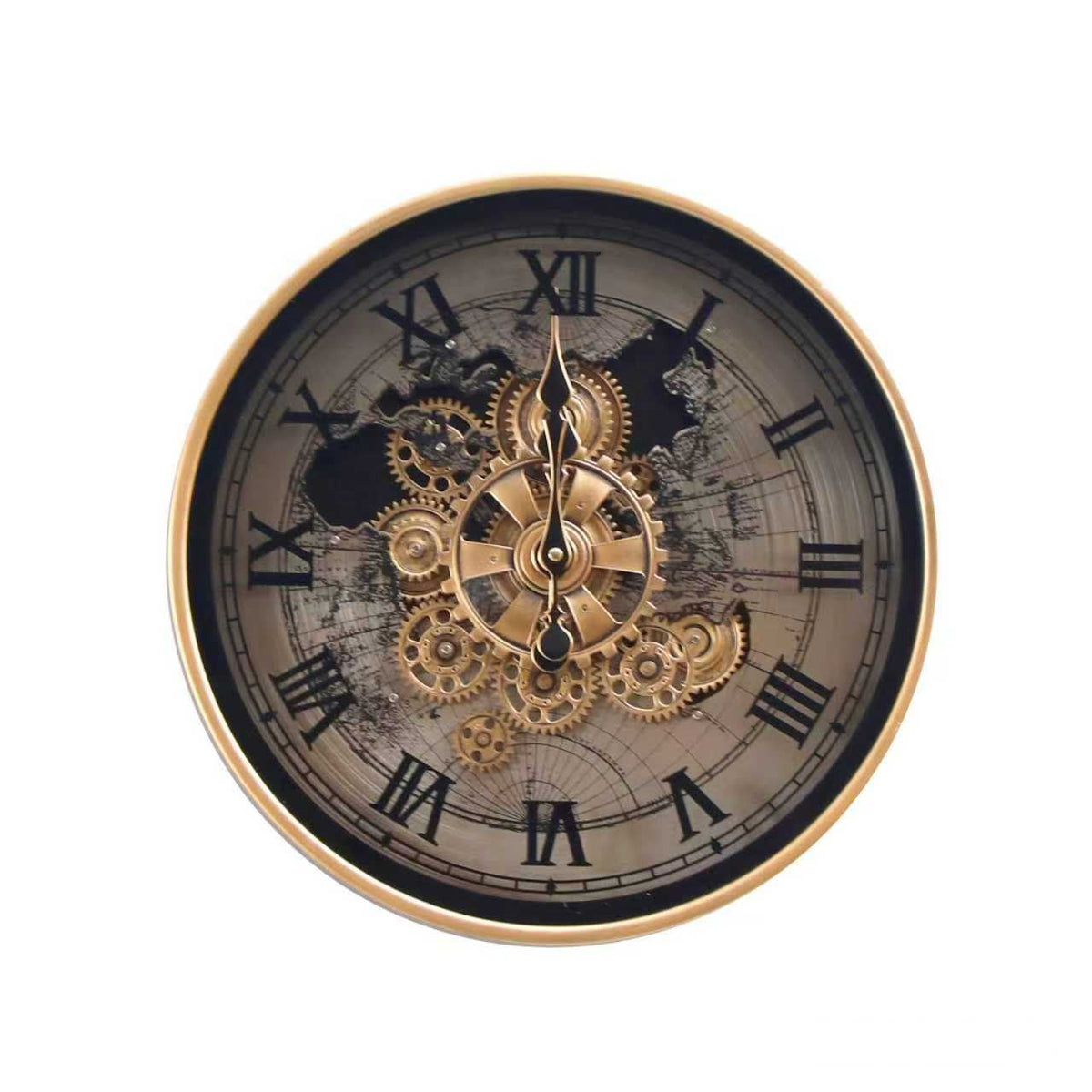 Grey & Gold Gear Wall Clock – Roman Numerals