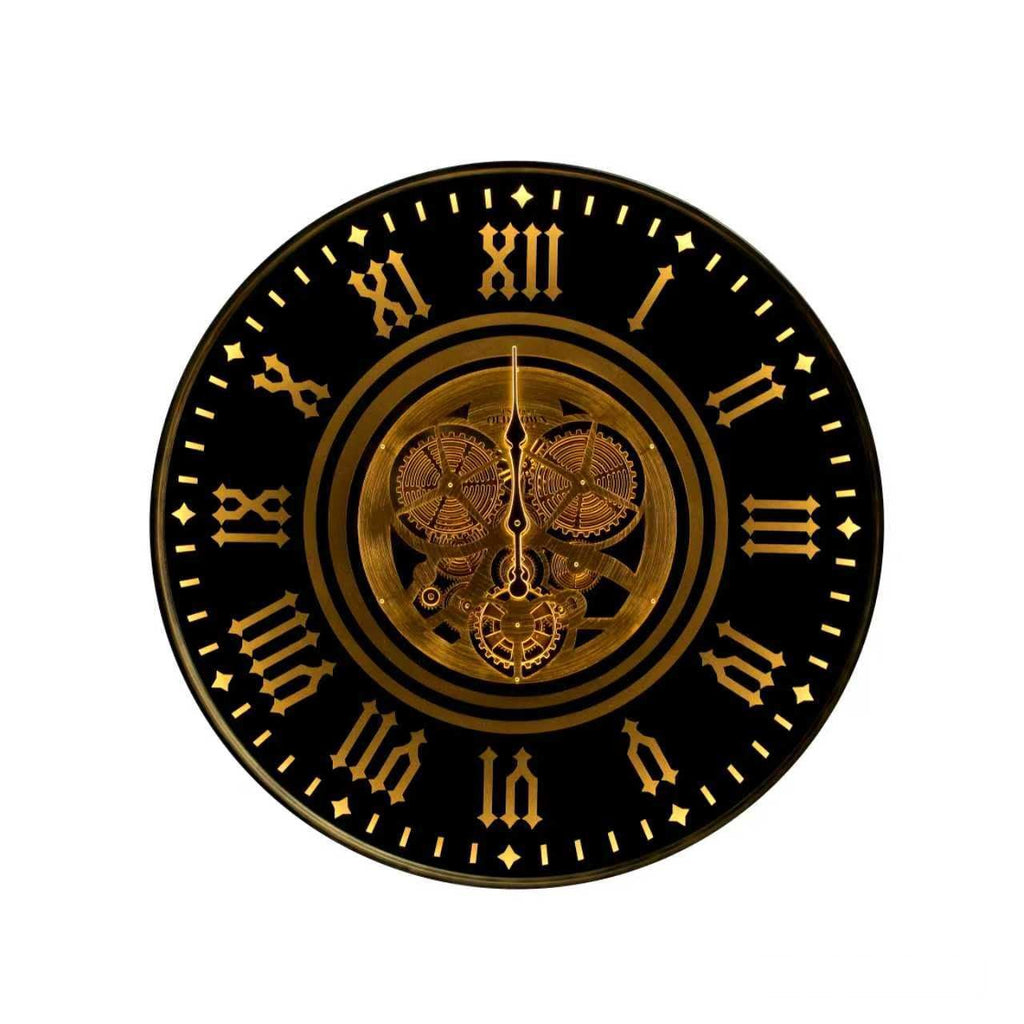 Large Black & Gold Gear Wall Clock – Roman Numerals