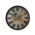 Round World Map Gear Wall Clock – Cream & Gold
