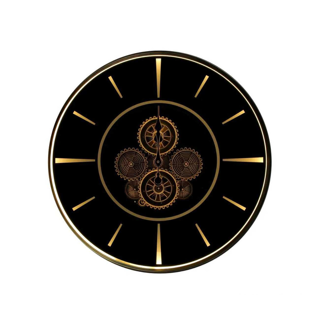 Round Black Gear Wall Clock with Gold Markers