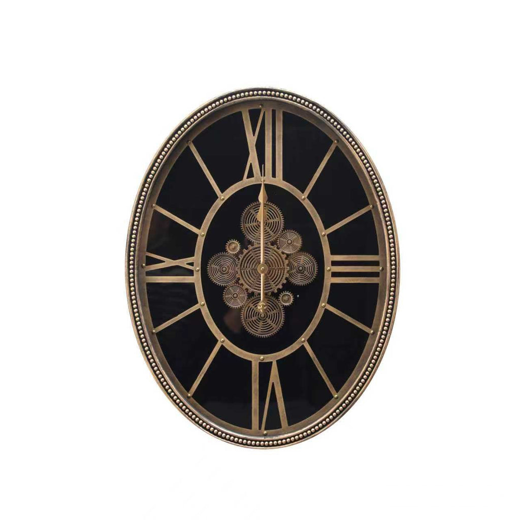 Oval Black & Gold Gear Wall Clock