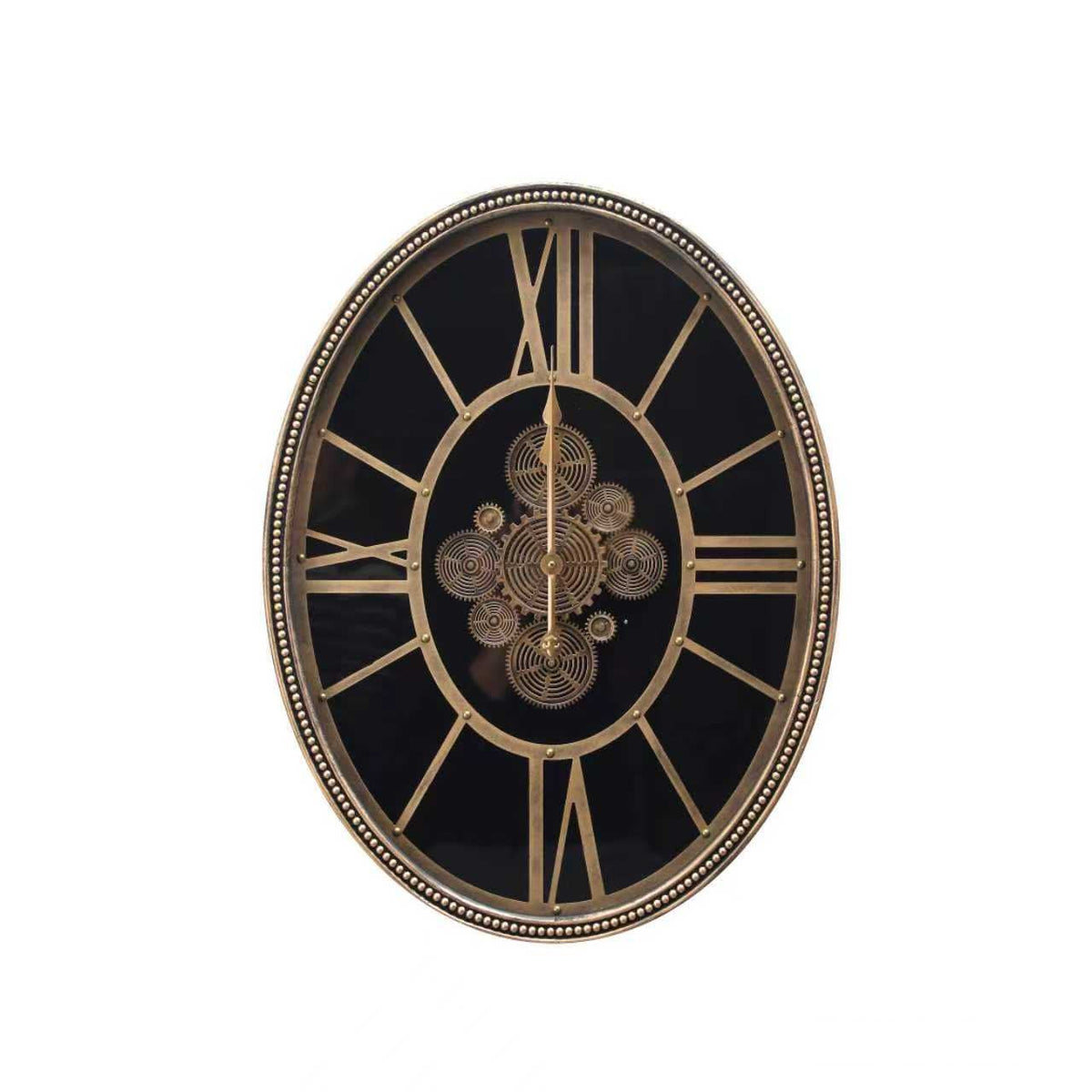 Oval Black & Gold Gear Wall Clock