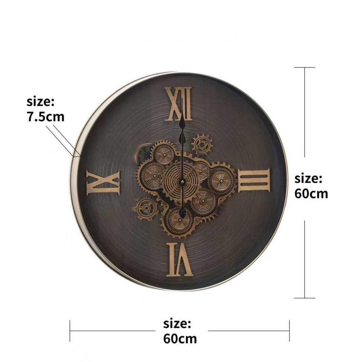 Dark Bronze Gear Wall Clock – Roman Numerals