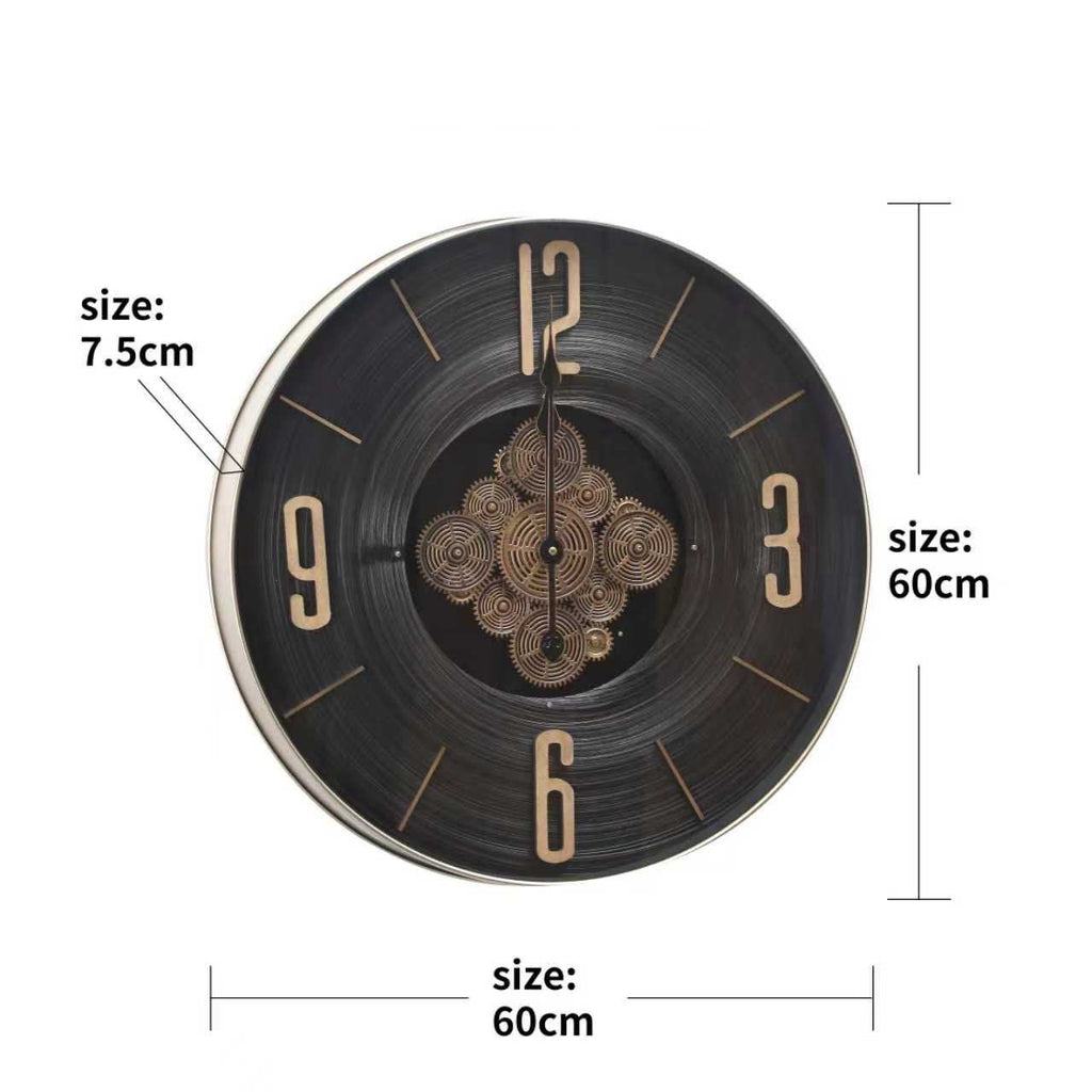 Black Wall Clock with Gold Diamond Centre – size guide