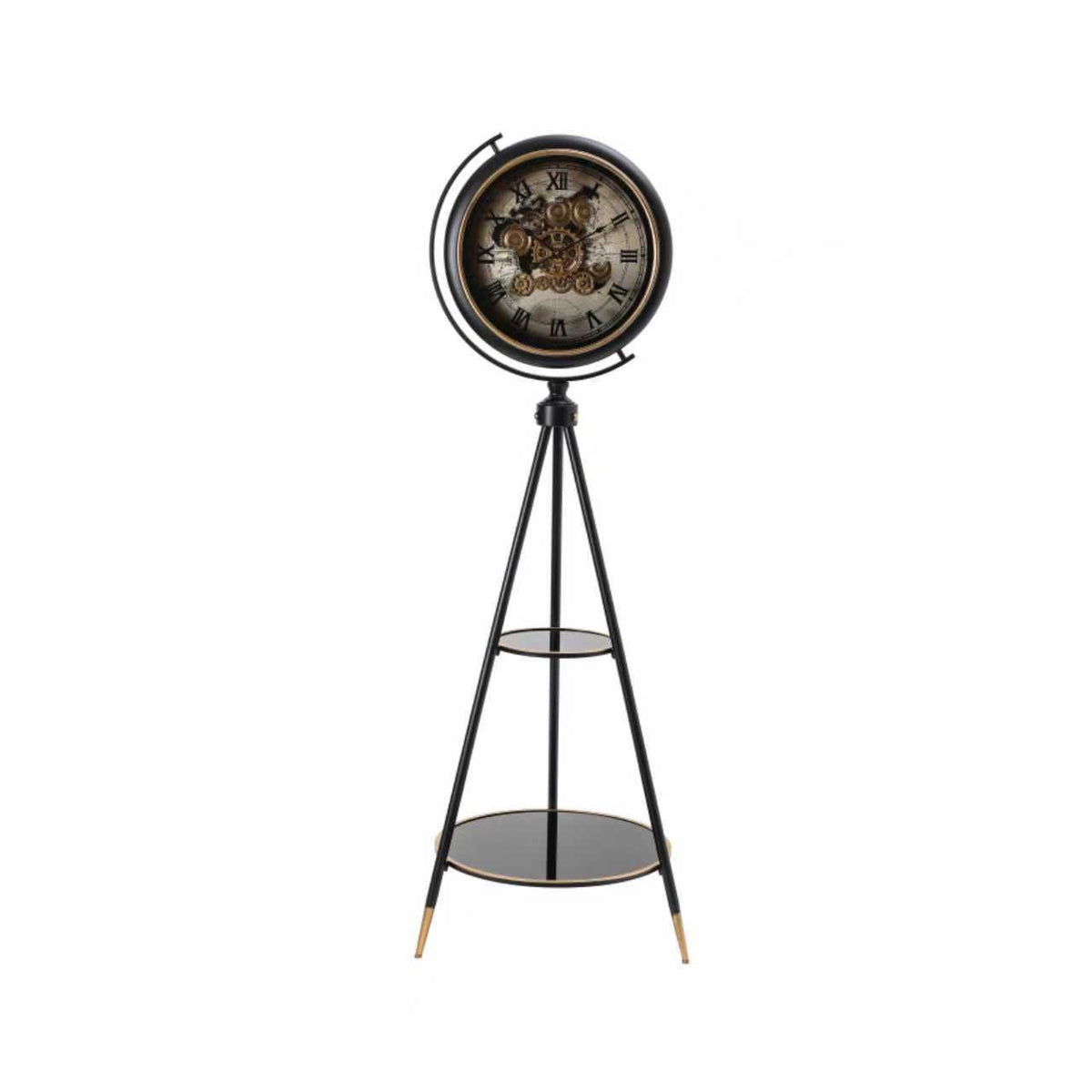 Black Tripod Floor Clock with Shelf