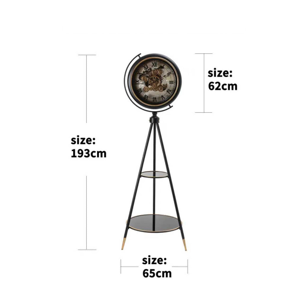 Black Tripod Floor Clock with Shelf – size guide