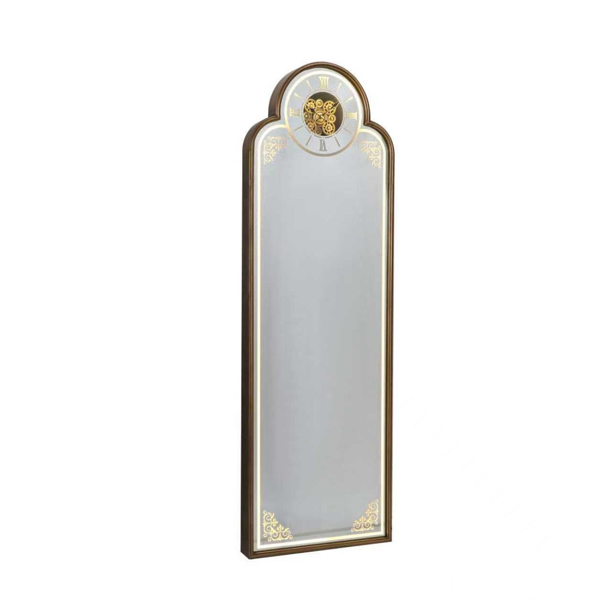 Arched Floor Mirror with Gear Clock – 186 cm